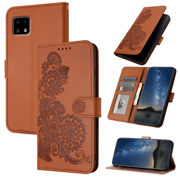 For Sharp Aquos sense4 4G/5G/Sense4 Lite Datura Flower Embossed Flip Leather Phone Case(Brown)