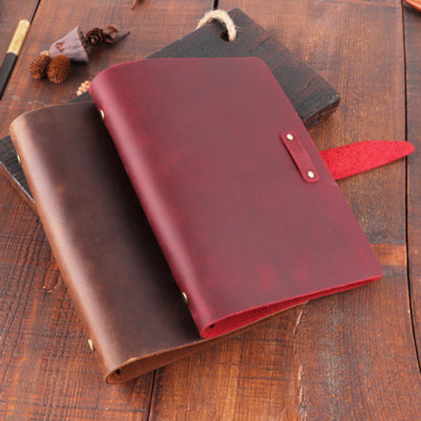 A5 Cowhide Retro Loose-Leaf Notebook Diary Office Business Simple Notepad Crazy Horse Leatherette Handbook(Black) - Open Box (Grade A)