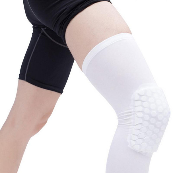 Long Sports Anti-collision Anti-fall Breathable Honeycomb Knee Pads, Size:S(White)