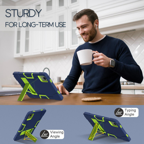For Lenovo Tab M11/ Xiaoxin Pad 11 2024 Contrast Color Silicone Hybrid PC Tablet Case with Holder(Navy Blue Olivine)
