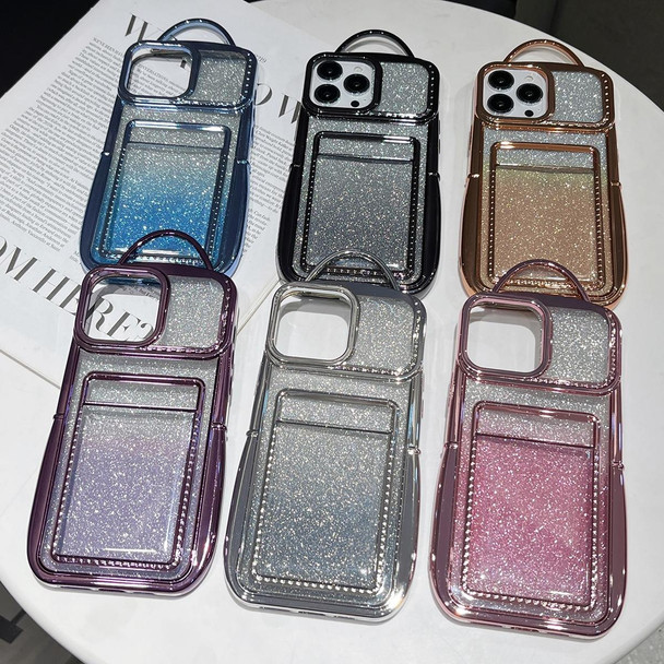 For iPhone 12 Pro Electroplated Card Slot Gradient Glitter Paper TPU Phone Case(Silver)