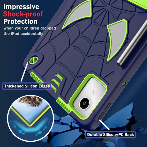 For Lenovo Tab M11/ Xiaoxin Pad 11 2024 Fold-Holder Spider Silicone Hybrid PC Tablet Case(Navy Yellow Green)