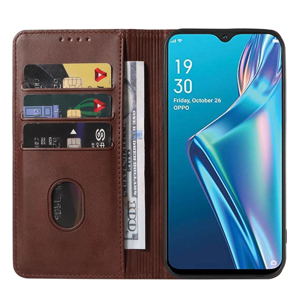 For OPPO A12 Magnetic Closure Leather Phone Case(Brown)