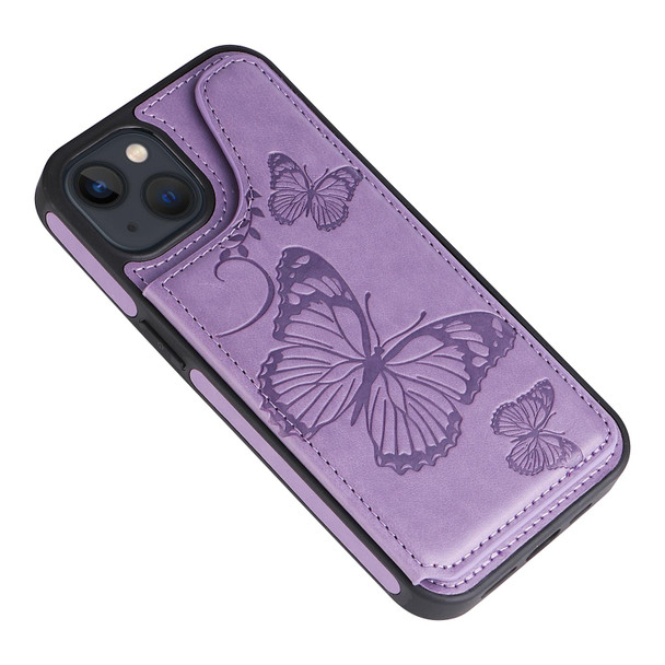 Butterfly Embossing Pattern Shockproof Phone Case - iPhone 13(Purple)