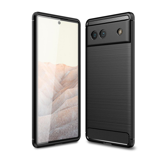 Google Pixel 6a Brushed Carbon Fiber Texture Shockproof TPU Phone Case(Black)