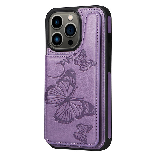 Butterfly Embossing Pattern Shockproof Phone Case - iPhone 13 Pro(Purple)