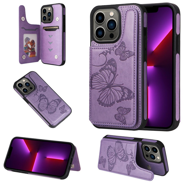 Butterfly Embossing Pattern Shockproof Phone Case - iPhone 13 Pro(Purple)