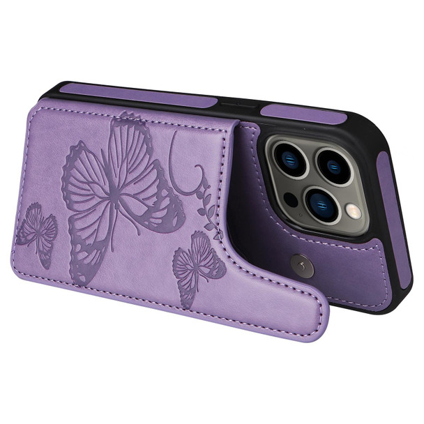 Butterfly Embossing Pattern Shockproof Phone Case - iPhone 13 Pro(Purple)