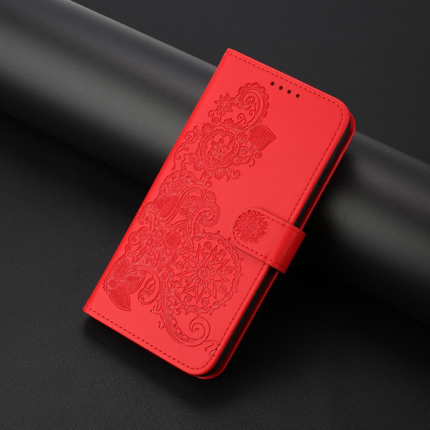 For vivo Y100 5G IDN/Y200e 5G Global Datura Flower Embossed Flip Leather Phone Case(Red)