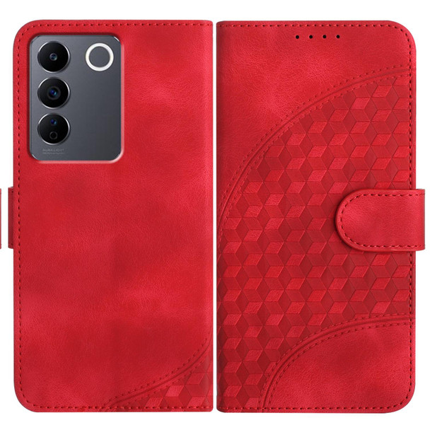 For vivo V27e 4G Global/T2 4G Global YX0060 Elephant Head Embossed Phone Leather Case with Lanyard(Red)