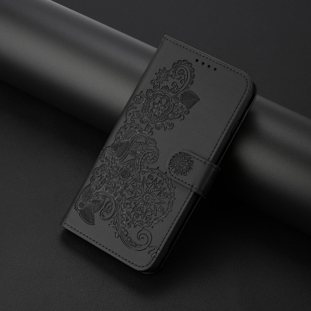 For vivo Y17s 4G Global/Y28 5G India Datura Flower Embossed Flip Leather Phone Case(Black)