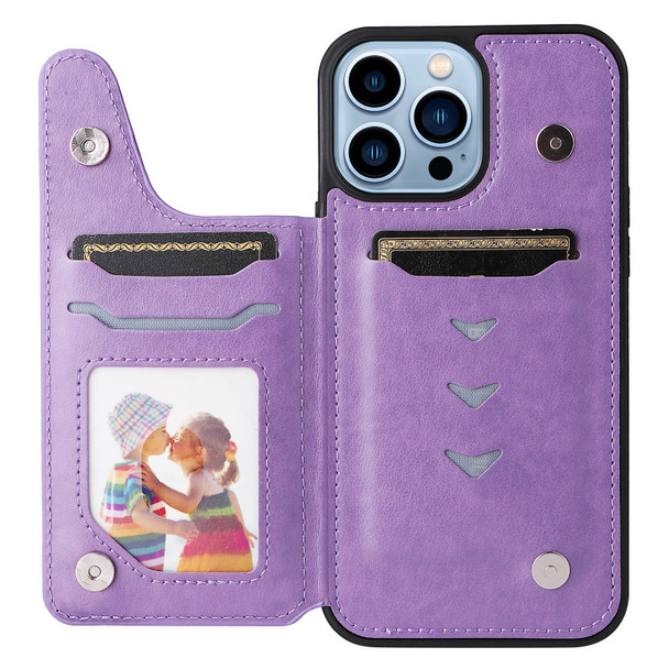 Butterfly Embossing Pattern Shockproof Phone Case - iPhone 13 Pro Max(Purple)