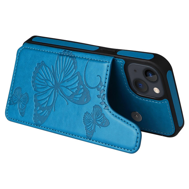 Butterfly Embossing Pattern Shockproof Phone Case - iPhone 13 mini(Blue)