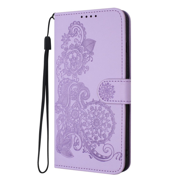 For vivo Y17s 4G Global/Y28 5G India Datura Flower Embossed Flip Leather Phone Case(Purple)