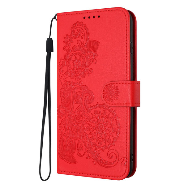 For vivo Y27 5G/Y36 4G India Datura Flower Embossed Flip Leather Phone Case(Red)