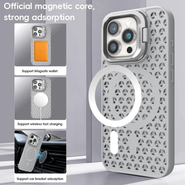 For iPhone 15 Pro Hollow Cooling Lens Holder MagSafe Magnetic TPU Phone Case(Grey)