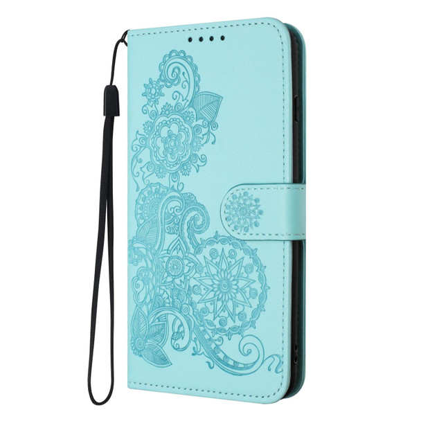 For vivo Y70s Datura Flower Embossed Flip Leather Phone Case(Light blue)