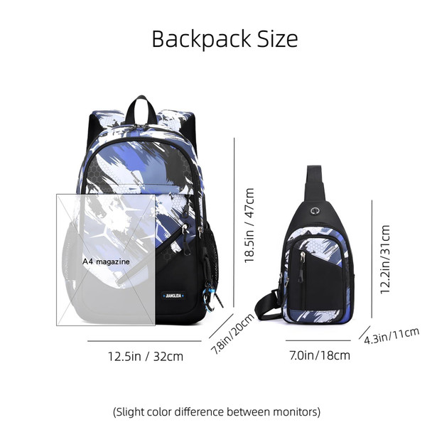 2 In 1 Men Backpack Lightweight Outdoor Daypack Boys Bookbag With Chest Bag, Spec: Blue Honeycomb