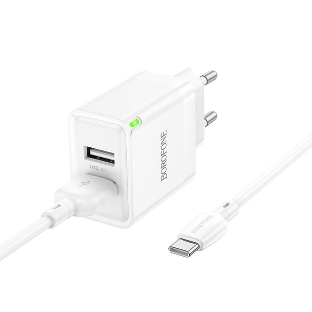 BOROFONE BN15 Dual USB Charger with 1m USB to Type-C Cable, EU Plug(White)