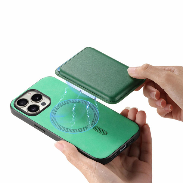 For iPhone 15 Pro Retro Magsafe Card Bag PU Back Cover Phone Case(Green)