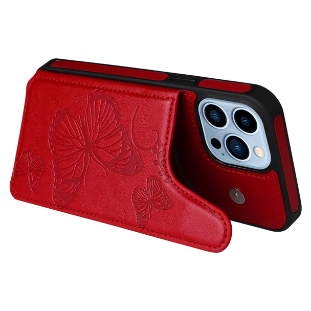 Butterfly Embossing Pattern Shockproof Phone Case - iPhone 13 Pro Max(Red)