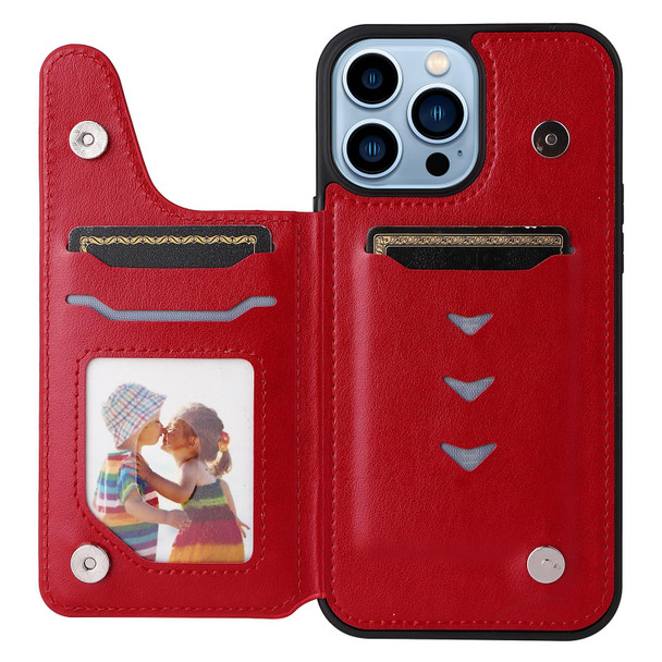 Butterfly Embossing Pattern Shockproof Phone Case - iPhone 13 Pro Max(Red)