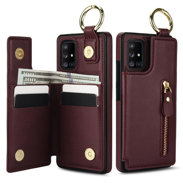 For Samsung Galaxy A71 5G Litchi Texture Zipper Double Buckle Card Bag Phone Case(Maroon Red)