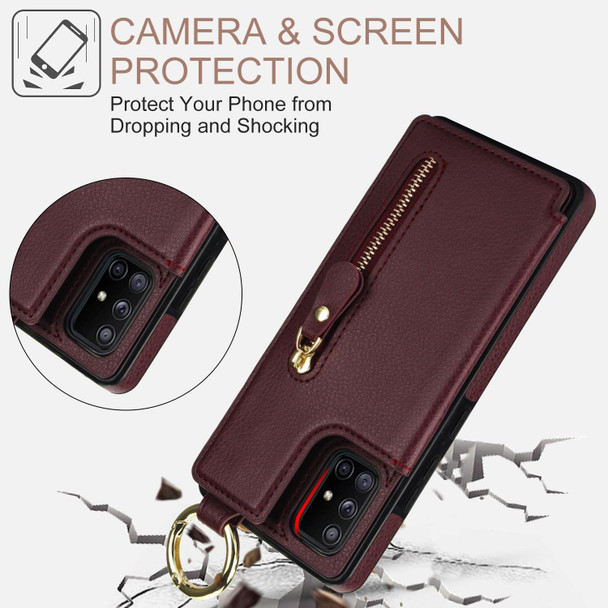 For Samsung Galaxy A71 5G Litchi Texture Zipper Double Buckle Card Bag Phone Case(Maroon Red)