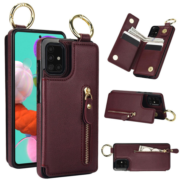 For Samsung Galaxy A71 4G Litchi Texture Zipper Double Buckle Card Bag Phone Case(Maroon Red)