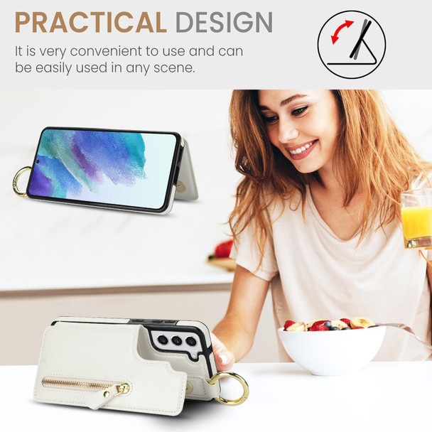 For Samsung Galaxy S21 FE 5G Litchi Texture Zipper Double Buckle Card Bag Phone Case(White)