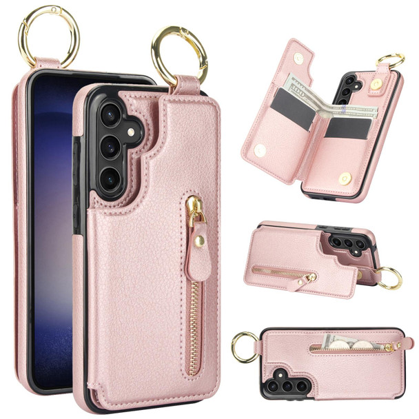 For Samsung Galaxy S23 FE 5G Litchi Texture Zipper Double Buckle Card Bag Phone Case(Rose Gold)