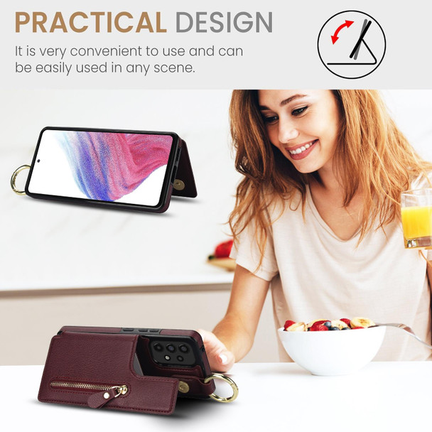 For Samsung Galaxy A73 5G Litchi Texture Zipper Double Buckle Card Bag Phone Case(Maroon Red)