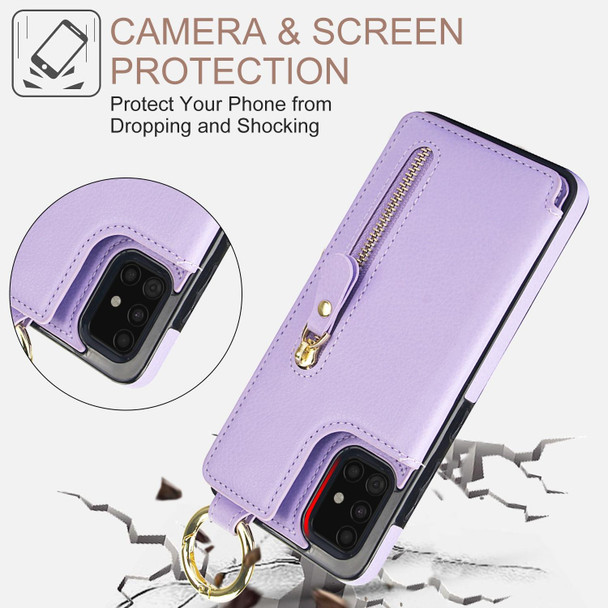 For Samsung Galaxy A51 4G Litchi Texture Zipper Double Buckle Card Bag Phone Case(Purple)