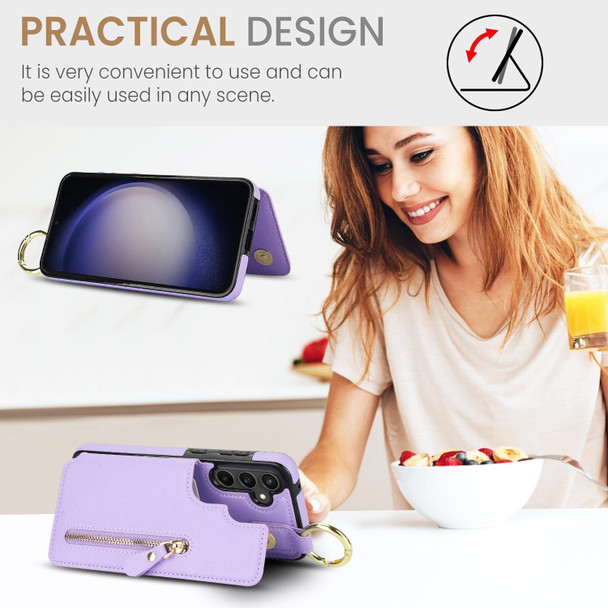 For Samsung Galaxy S23 FE 5G Litchi Texture Zipper Double Buckle Card Bag Phone Case(Purple)