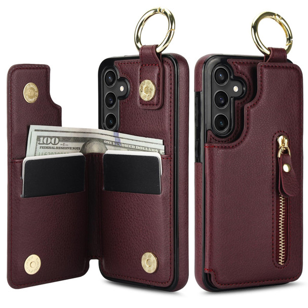 For Samsung Galaxy S23 FE 5G Litchi Texture Zipper Double Buckle Card Bag Phone Case(Maroon Red)