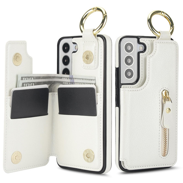 For Samsung Galaxy S22 5G Litchi Texture Zipper Double Buckle Card Bag Phone Case(White)