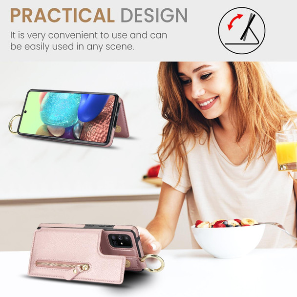 For Samsung Galaxy A71 5G Litchi Texture Zipper Double Buckle Card Bag Phone Case(Rose Gold)