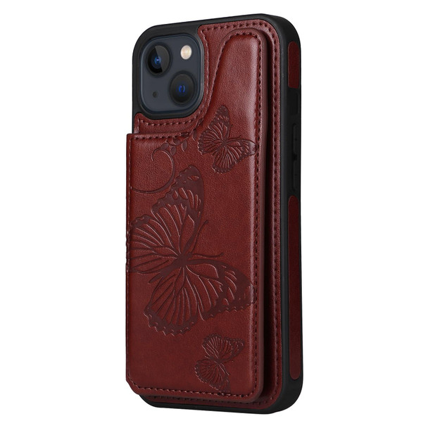 Butterfly Embossing Pattern Shockproof Phone Case - iPhone 13(Brown)