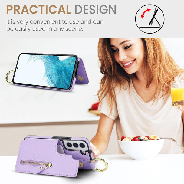 For Samsung Galaxy S22+ 5G Litchi Texture Zipper Double Buckle Card Bag Phone Case(Purple)