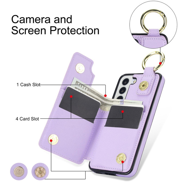 For Samsung Galaxy S22+ 5G Litchi Texture Zipper Double Buckle Card Bag Phone Case(Purple)