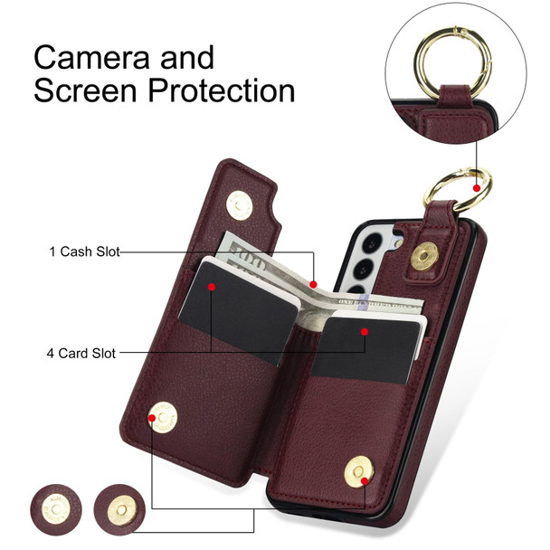 For Samsung Galaxy S22 5G Litchi Texture Zipper Double Buckle Card Bag Phone Case(Maroon Red)