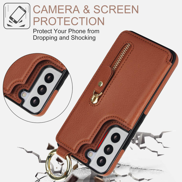 For Samsung Galaxy S22+ 5G Litchi Texture Zipper Double Buckle Card Bag Phone Case(Brown)