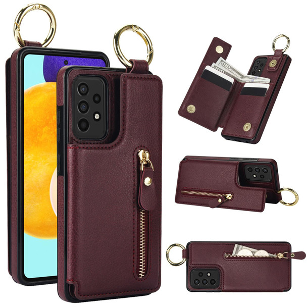 For Samsung Galaxy A52 5G Litchi Texture Zipper Double Buckle Card Bag Phone Case(Maroon Red)