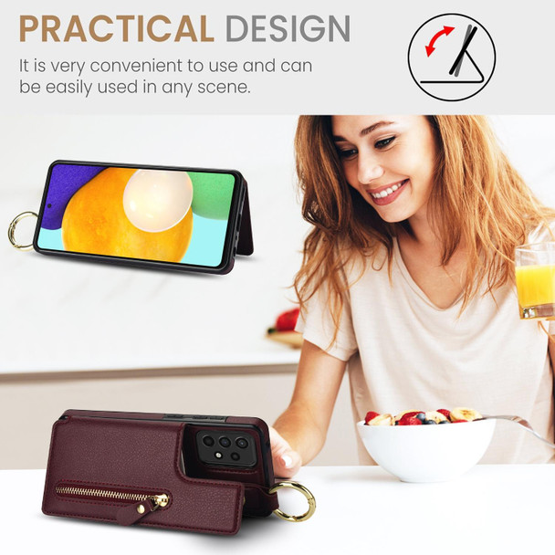 For Samsung Galaxy A52 5G Litchi Texture Zipper Double Buckle Card Bag Phone Case(Maroon Red)