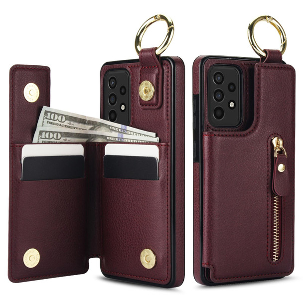 For Samsung Galaxy A52 5G Litchi Texture Zipper Double Buckle Card Bag Phone Case(Maroon Red)