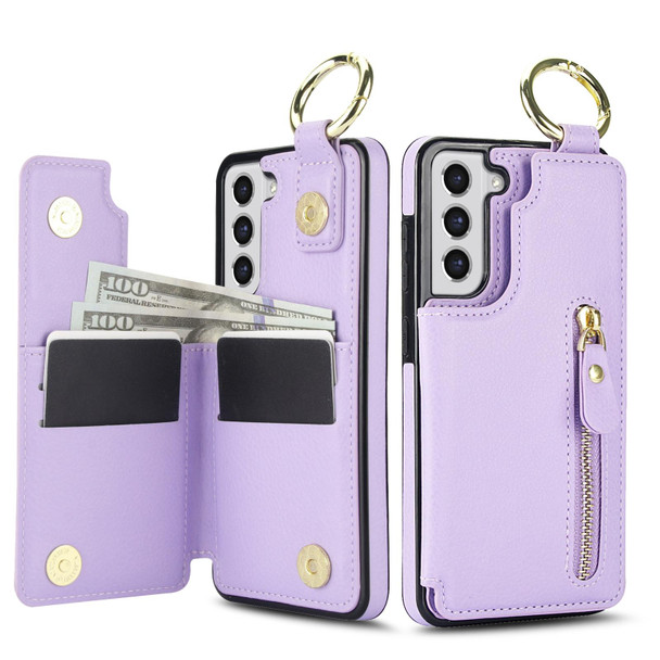 For Samsung Galaxy S21 FE 5G Litchi Texture Zipper Double Buckle Card Bag Phone Case(Purple)