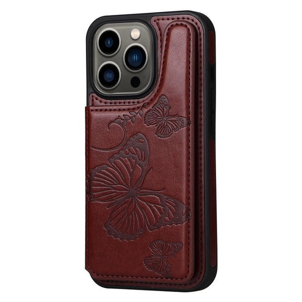 Butterfly Embossing Pattern Shockproof Phone Case - iPhone 13 Pro(Brown)