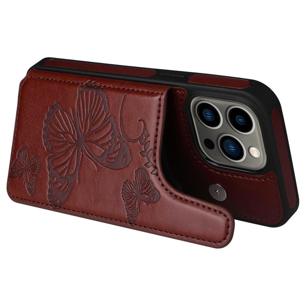 Butterfly Embossing Pattern Shockproof Phone Case - iPhone 13 Pro(Brown)