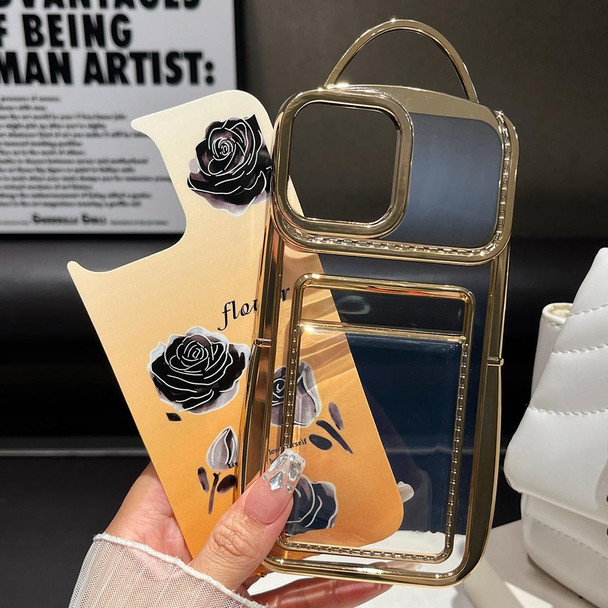 For iPhone 15 Pro Electroplated Card Slot Laser Rose Cardboard TPU Phone Case(Gold)
