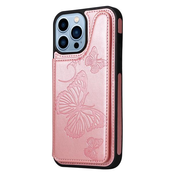 Butterfly Embossing Pattern Shockproof Phone Case - iPhone 13 Pro Max(Rose Gold)